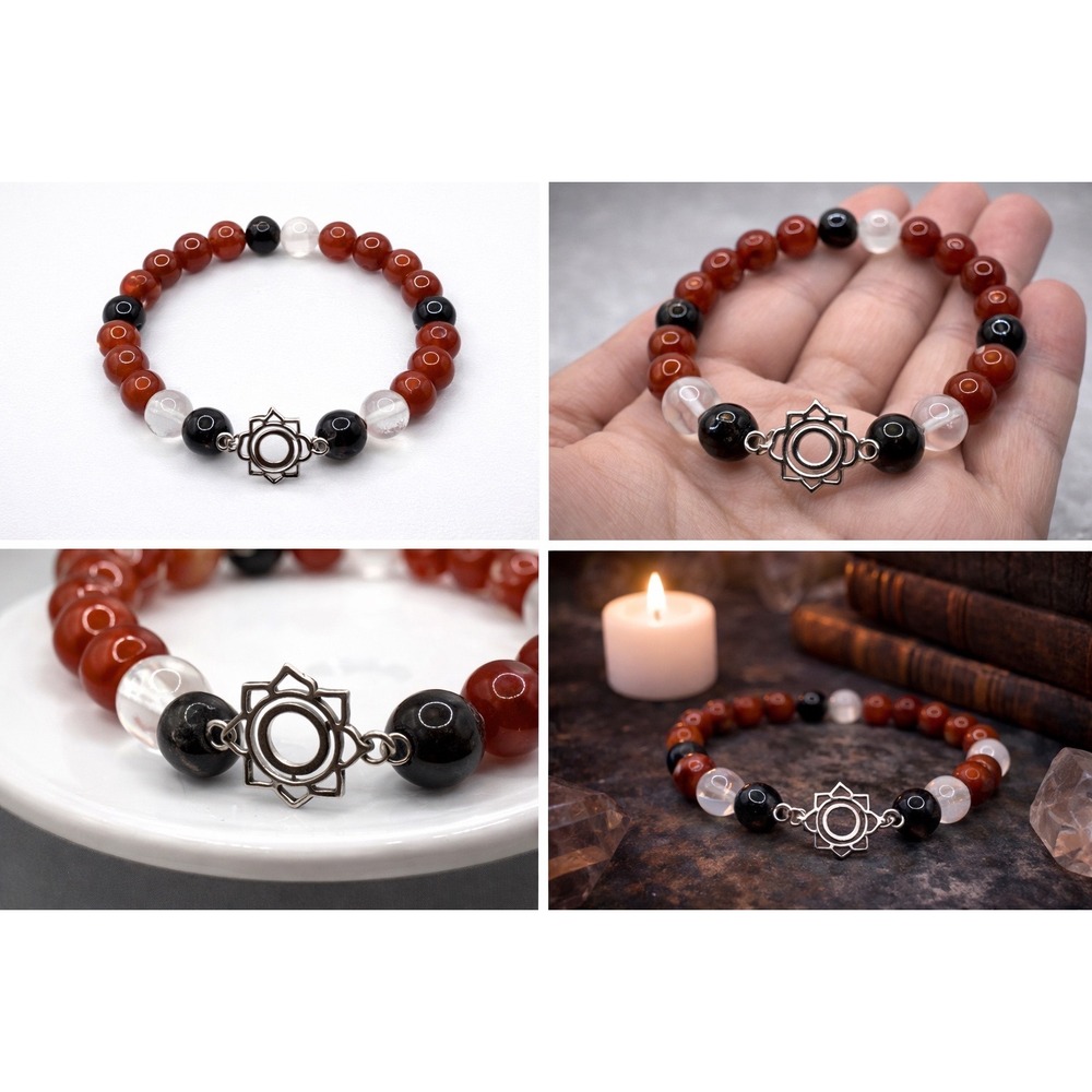 Sacral Chakra Bracelet Garnet Carnelian Quartz‎ Shungite Witchy Boho Apothecary